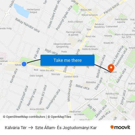 Kálvária Tér to Szte Állam- És Jogtudományi Kar map