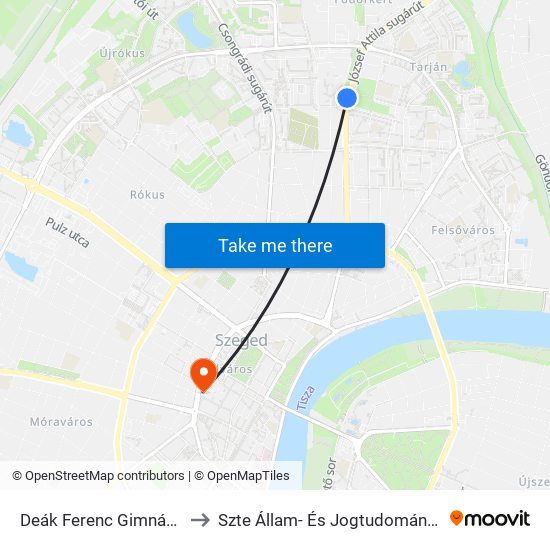 Deák Ferenc Gimnázium to Szte Állam- És Jogtudományi Kar map