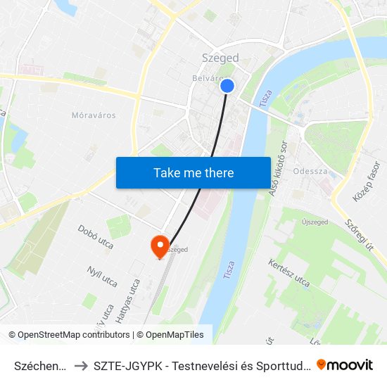 Széchenyi Tér to SZTE-JGYPK - Testnevelési és Sporttudományi Intézet map