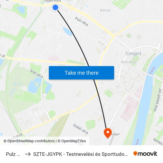 Pulz Utca to SZTE-JGYPK - Testnevelési és Sporttudományi Intézet map