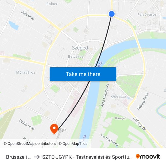 Brüsszeli Körút to SZTE-JGYPK - Testnevelési és Sporttudományi Intézet map