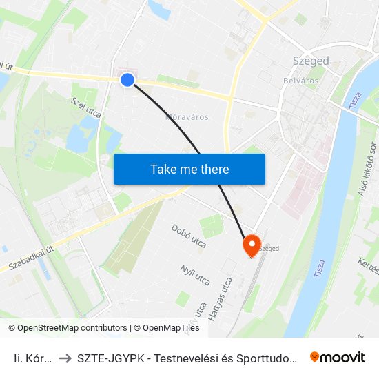 Ii. Kórház to SZTE-JGYPK - Testnevelési és Sporttudományi Intézet map