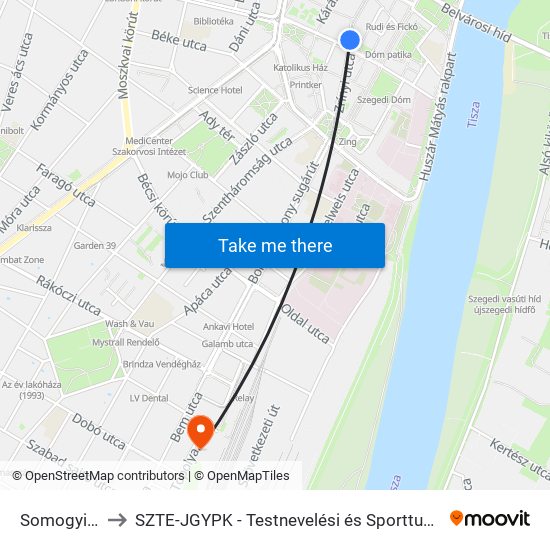 Somogyi Utca to SZTE-JGYPK - Testnevelési és Sporttudományi Intézet map