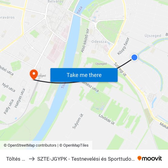 Töltés Utca to SZTE-JGYPK - Testnevelési és Sporttudományi Intézet map