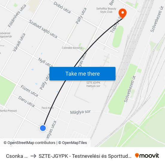 Csonka Utca to SZTE-JGYPK - Testnevelési és Sporttudományi Intézet map