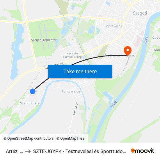 Artézi Kút to SZTE-JGYPK - Testnevelési és Sporttudományi Intézet map