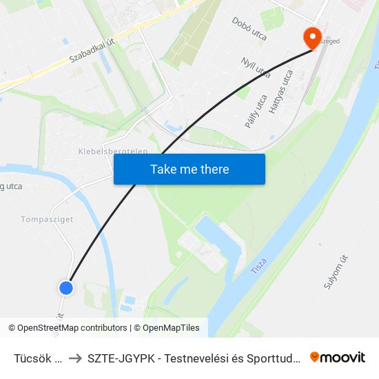 Tücsök Utca to SZTE-JGYPK - Testnevelési és Sporttudományi Intézet map