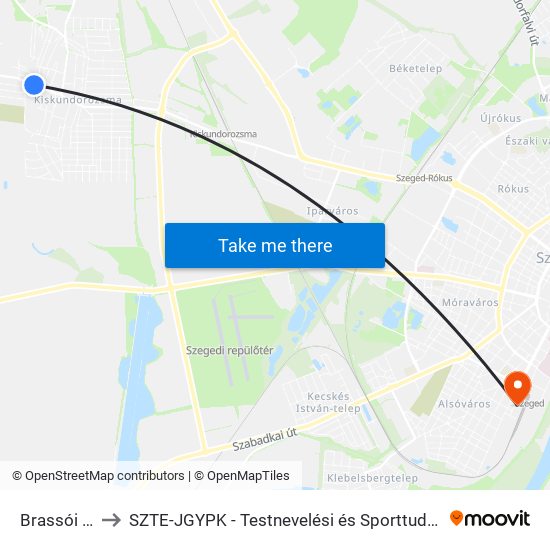 Brassói Utca to SZTE-JGYPK - Testnevelési és Sporttudományi Intézet map