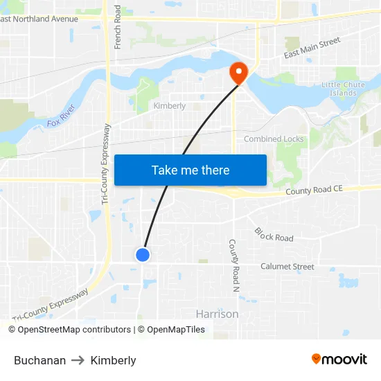 Buchanan to Kimberly map