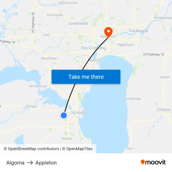 Algoma to Appleton map