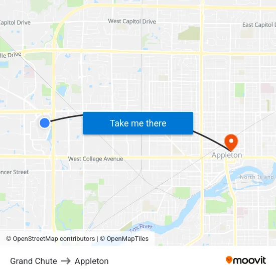 Grand Chute to Appleton map