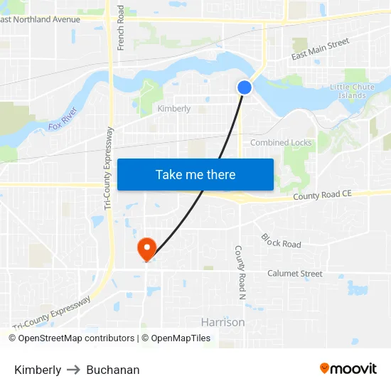 Kimberly to Buchanan map