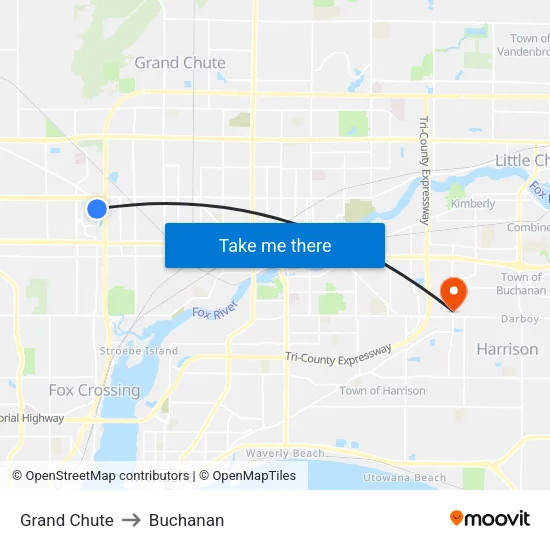 Grand Chute to Buchanan map