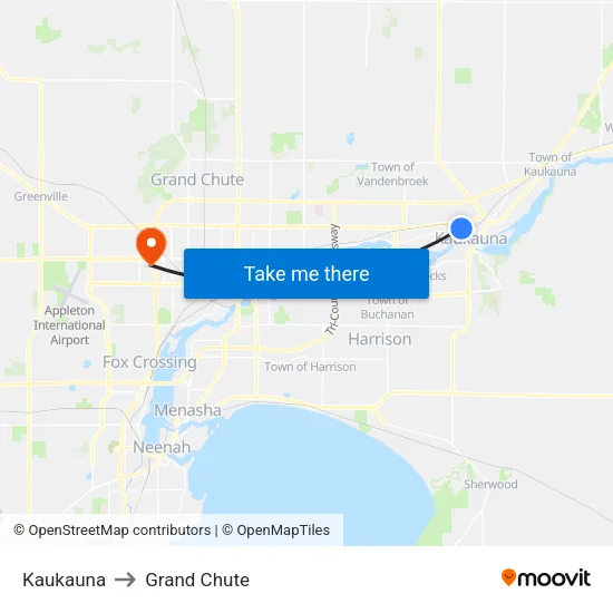 Kaukauna to Grand Chute map