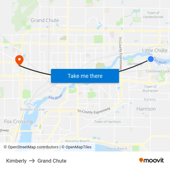 Kimberly to Grand Chute map