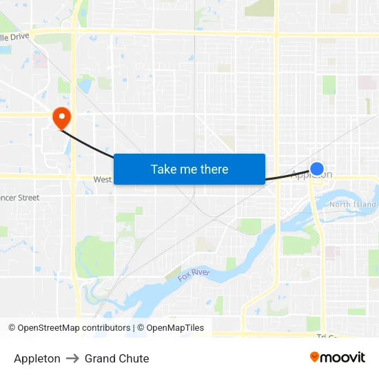 Appleton to Grand Chute map