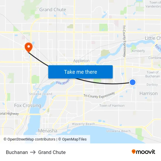 Buchanan to Grand Chute map