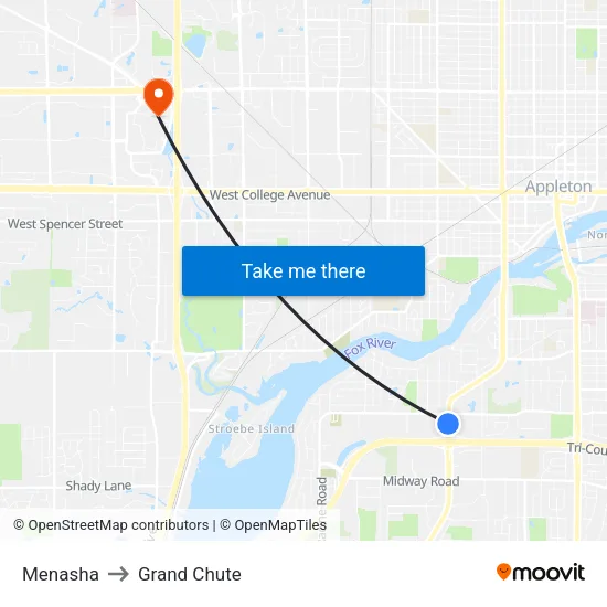 Menasha to Grand Chute map