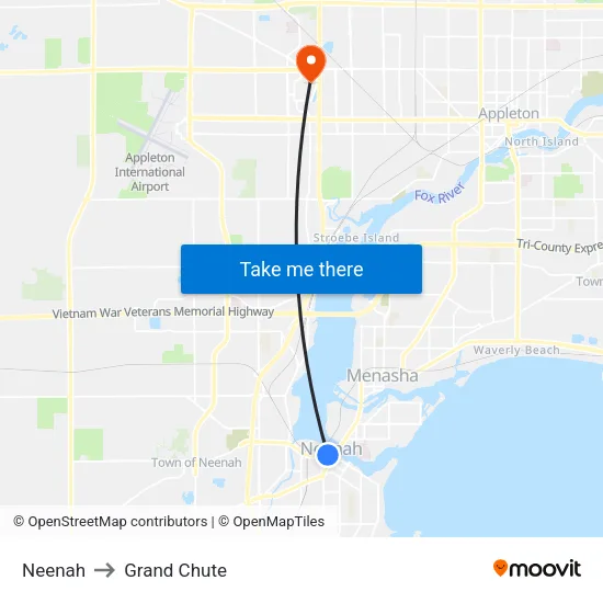 Neenah to Grand Chute map