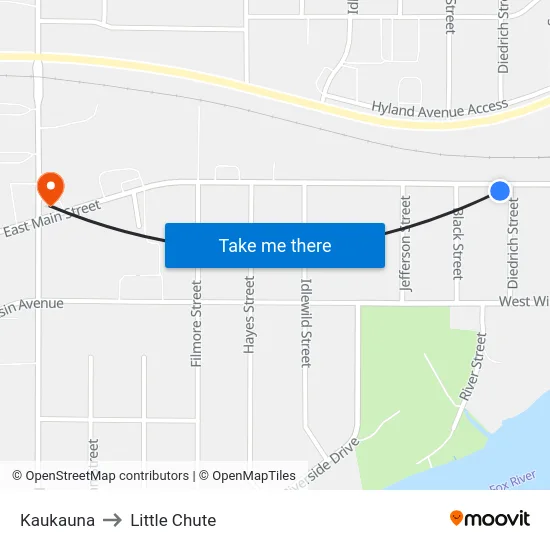 Kaukauna to Little Chute map