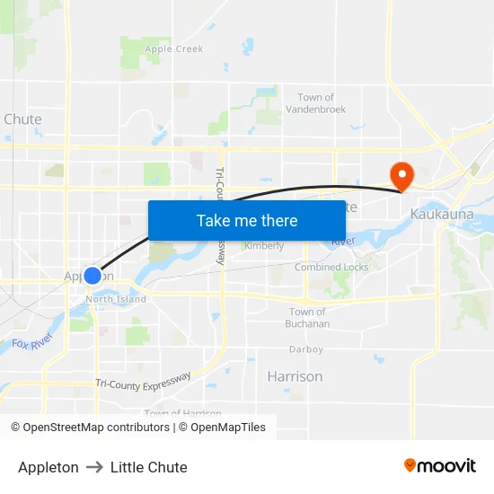 Appleton to Little Chute map