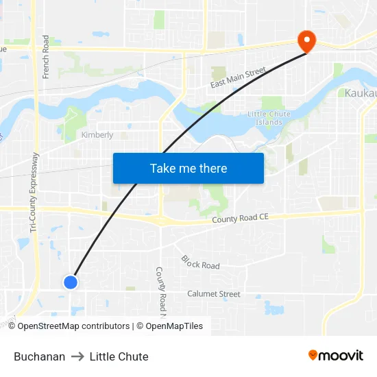 Buchanan to Little Chute map