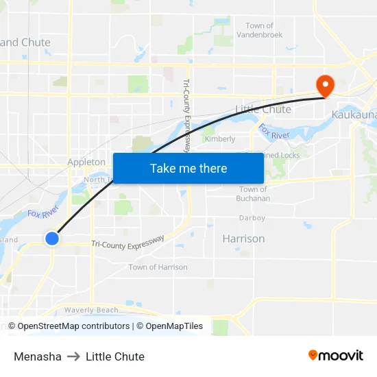 Menasha to Little Chute map