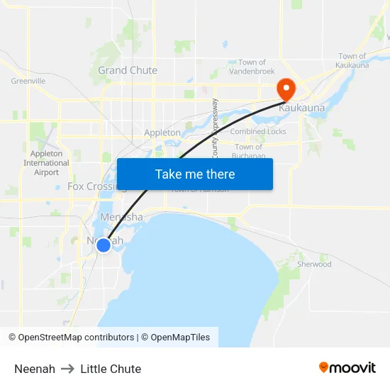 Neenah to Little Chute map