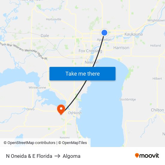 N Oneida & E Florida to Algoma map