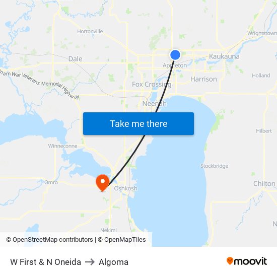 W First & N Oneida to Algoma map