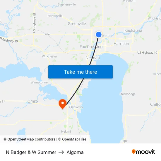 N Badger & W Summer to Algoma map