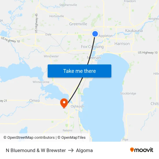 N Bluemound & W Brewster to Algoma map