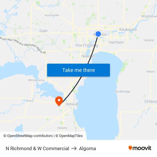 N Richmond & W Commercial to Algoma map