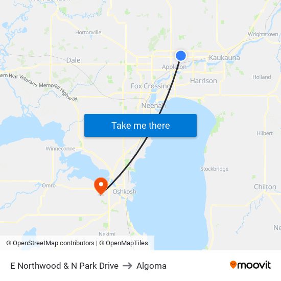 E Northwood & N Park Drive to Algoma map