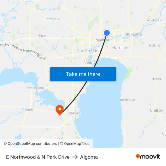 E Northwood & N Park Drive to Algoma map