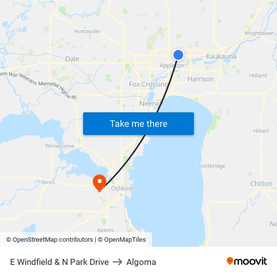 E Windfield & N Park Drive to Algoma map