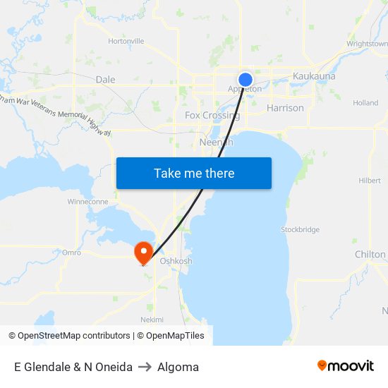 E Glendale & N Oneida to Algoma map