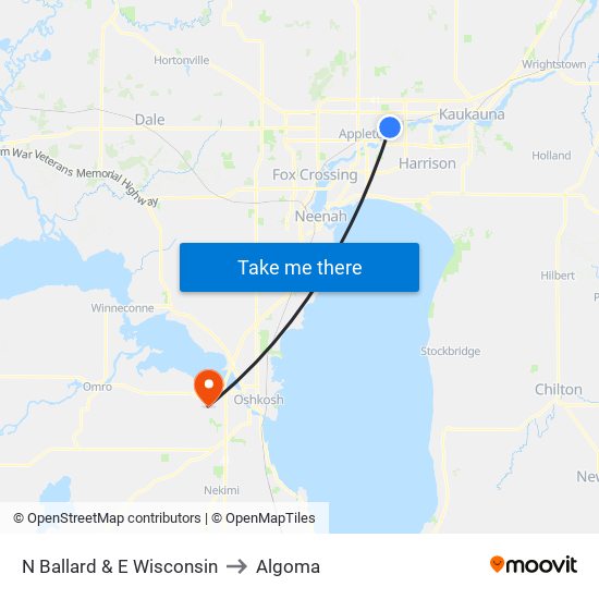 N Ballard & E Wisconsin to Algoma map