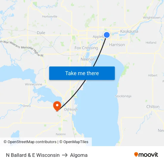 N Ballard & E Wisconsin to Algoma map