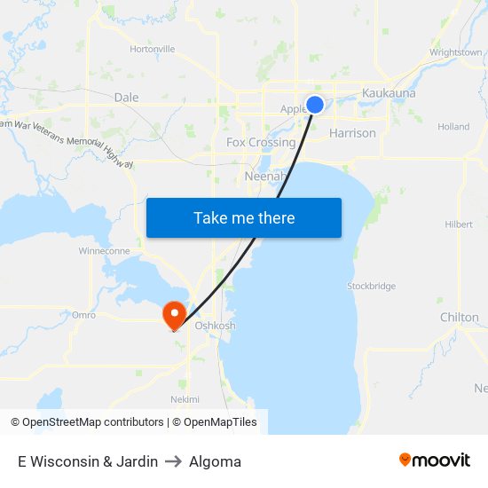 E Wisconsin & Jardin to Algoma map
