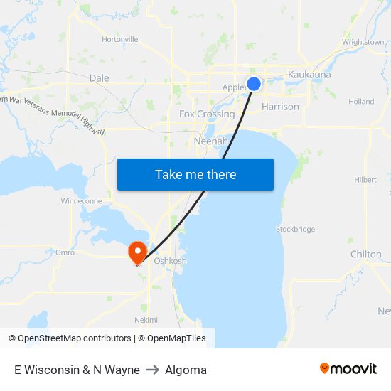 E Wisconsin & N Wayne to Algoma map