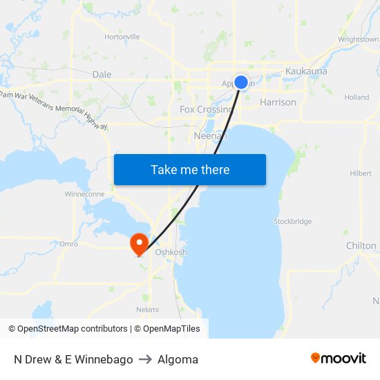 N Drew & E Winnebago to Algoma map