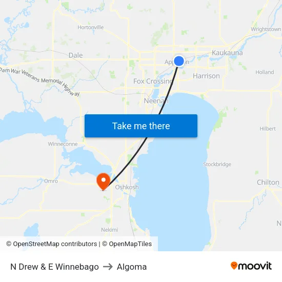 N Drew & E Winnebago to Algoma map