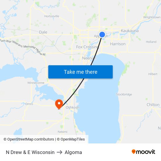 N Drew & E Wisconsin to Algoma map