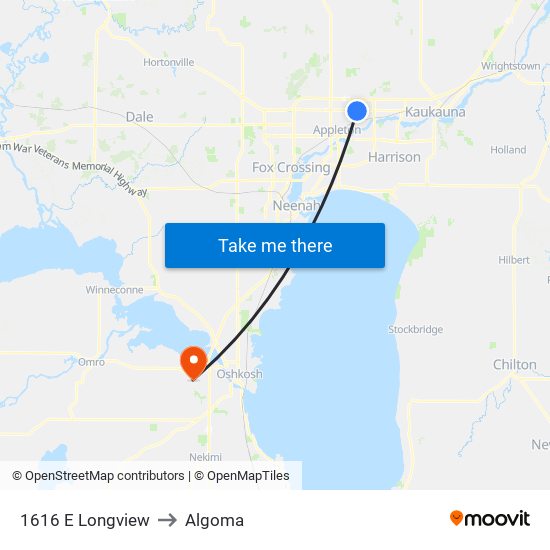 1616 E Longview to Algoma map