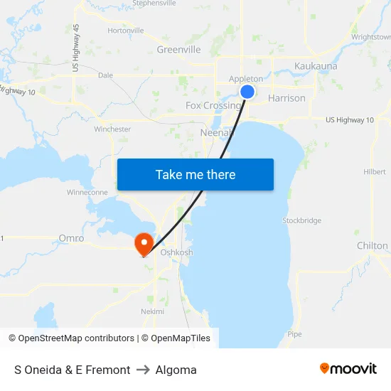 S Oneida & E Fremont to Algoma map