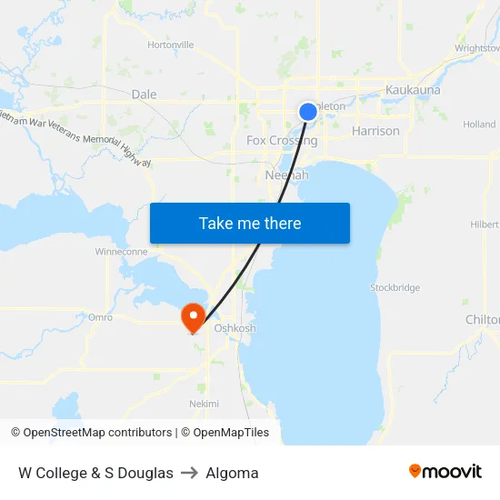 W College & S Douglas to Algoma map