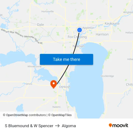 S Bluemound & W Spencer to Algoma map