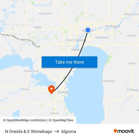 N Oneida & E Winnebago to Algoma map