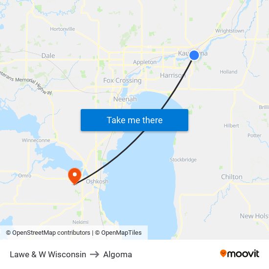 Lawe & W Wisconsin to Algoma map